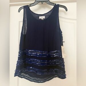 MLV Navy Blue Sequins Sleeveless Lined Top Size S NWT
